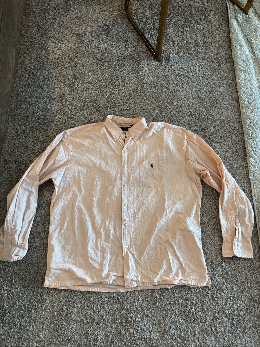 Ralph Lauren Men's The Greggor Salmon Seersucker Pink Button-Down Shirt